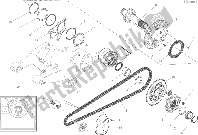 All parts for the Rear Wheel Spindle of the Ducati Supersport Thailand 950 2017